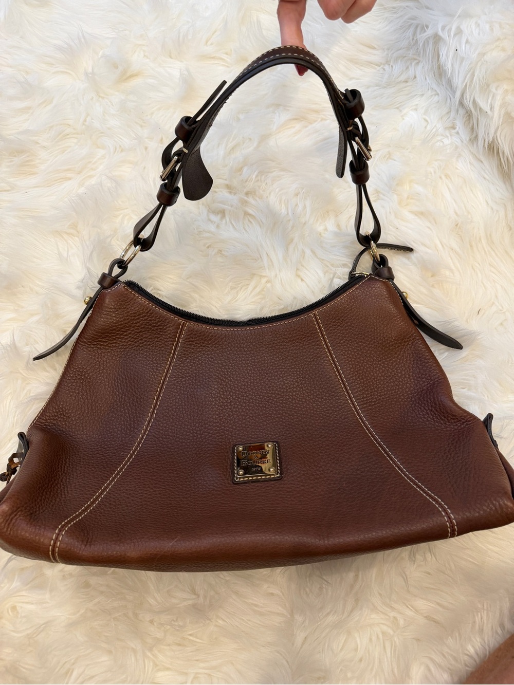 Dooney & Bourke Dark Brown Pebbled Leather Shoulder Bag